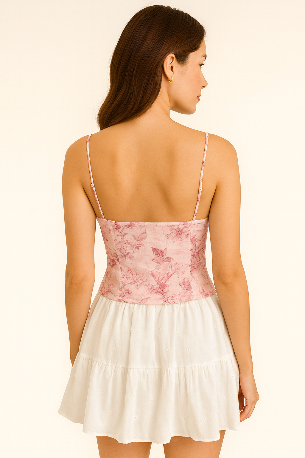 Rosé Garden Lace-Up Linen Top