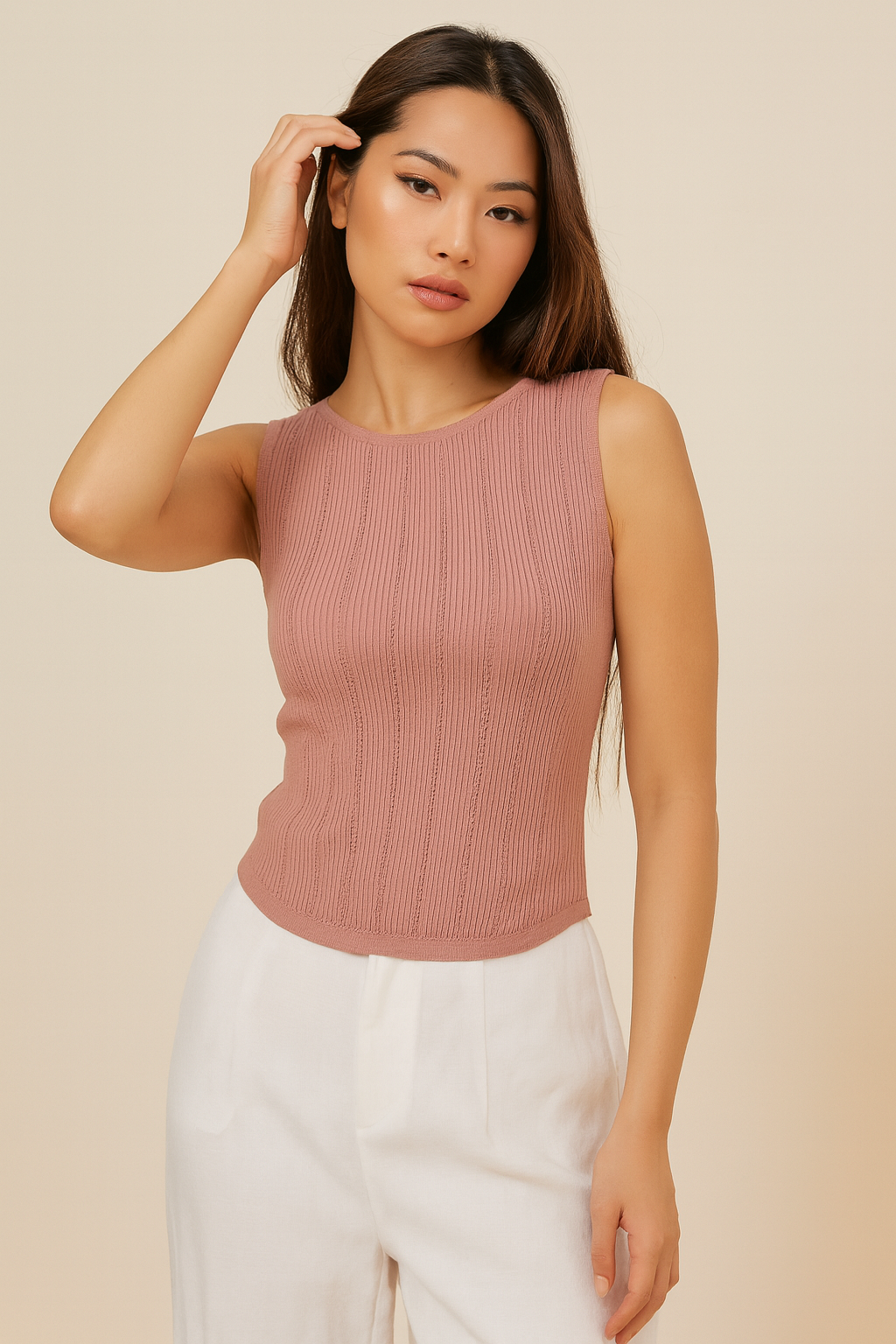 Pointelle Sleeveless Knit Tank