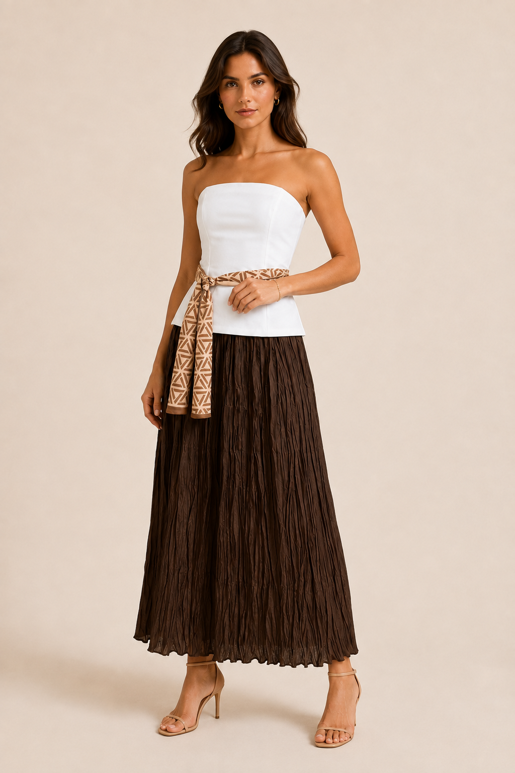 Crinkled Satin Maxi Skirt