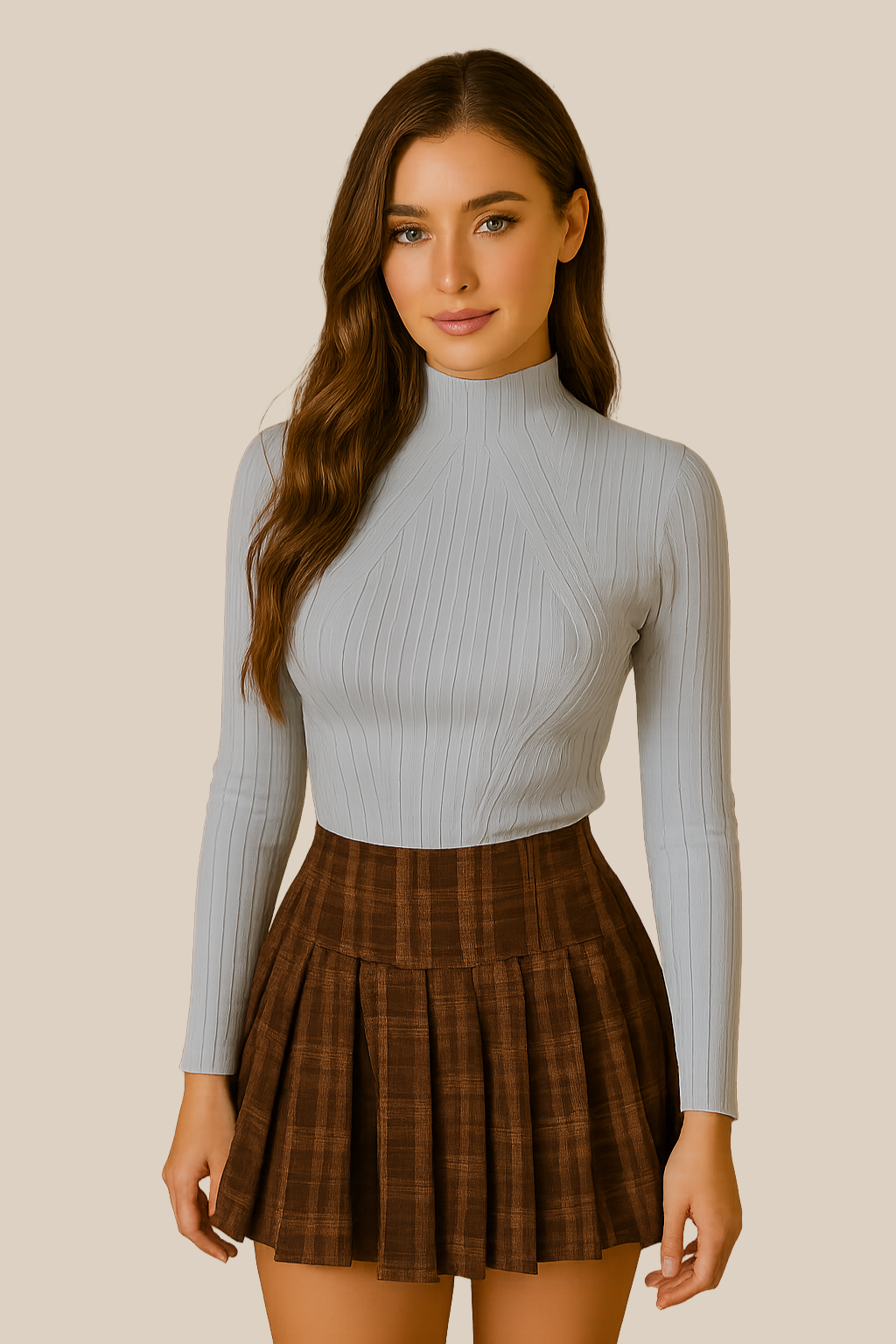 Mock Neck Ribbed Sweater - Sage