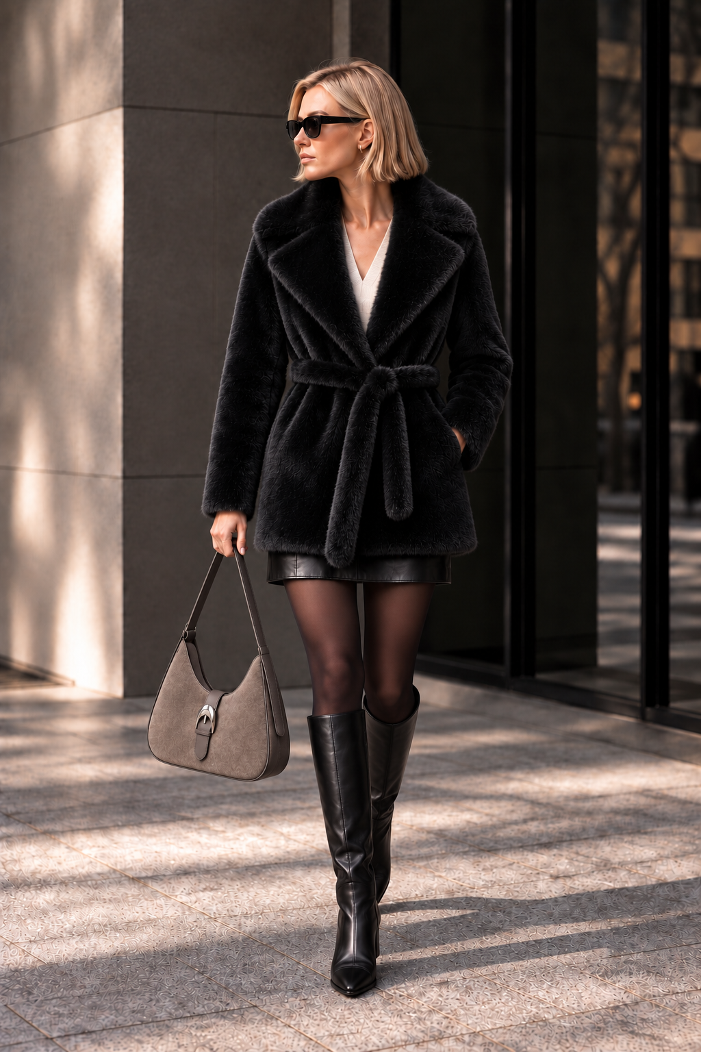 Belted Faux Fur Jacket