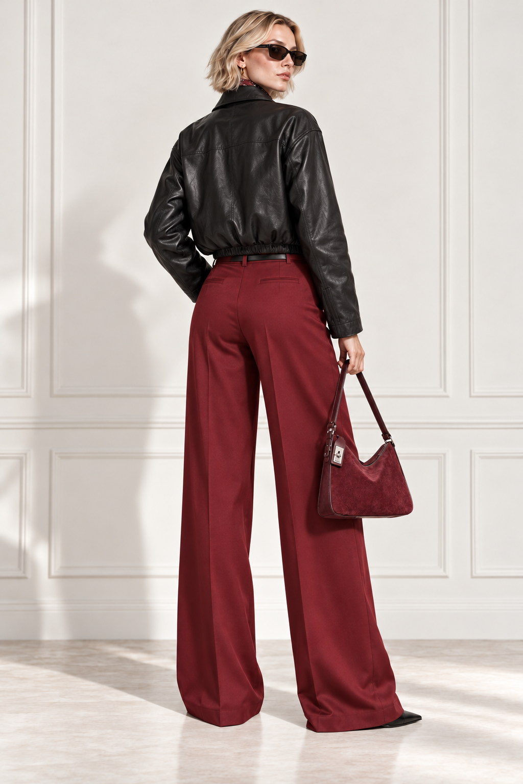 Cropped Leather Bomber Jacket