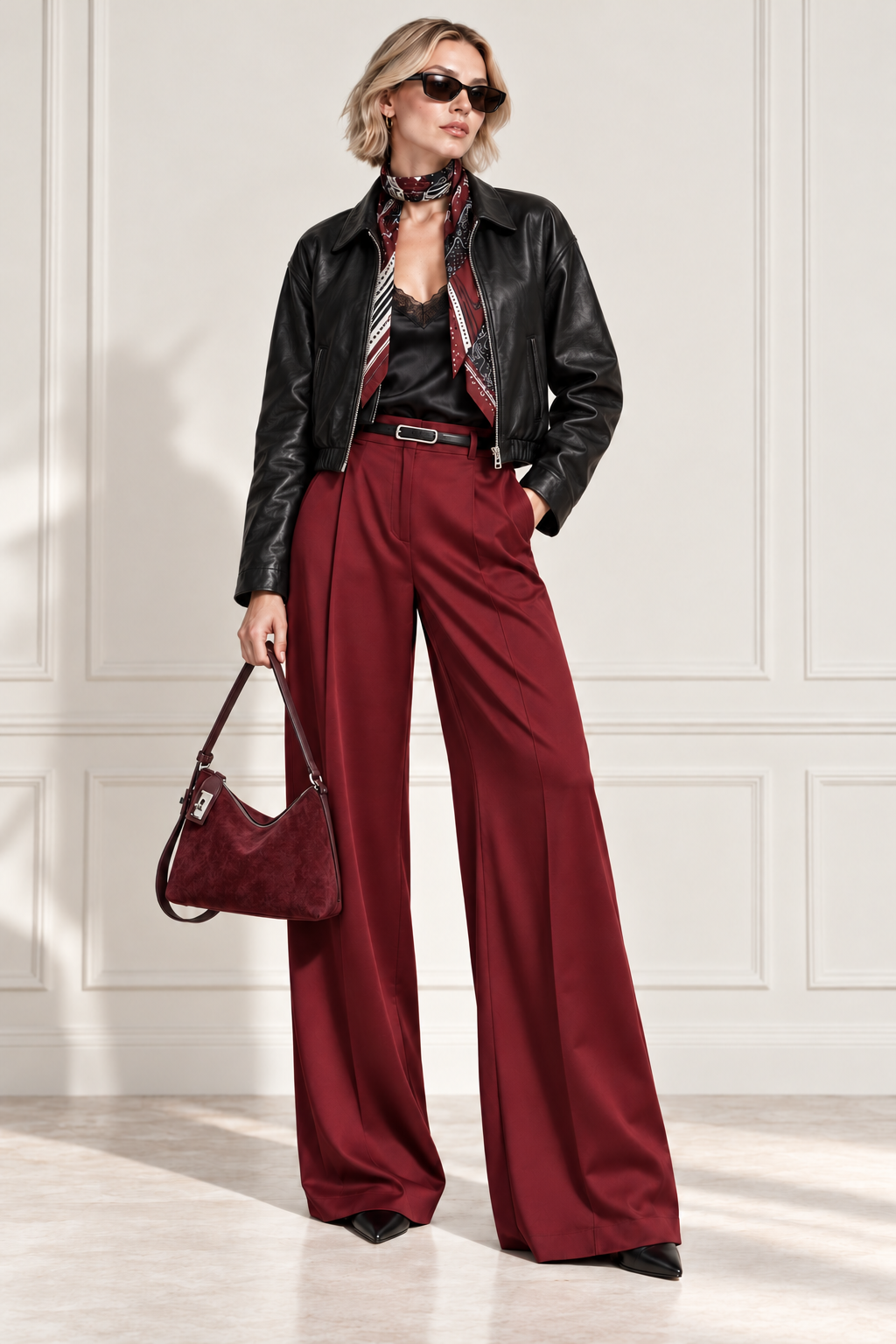 Cropped Leather Bomber Jacket