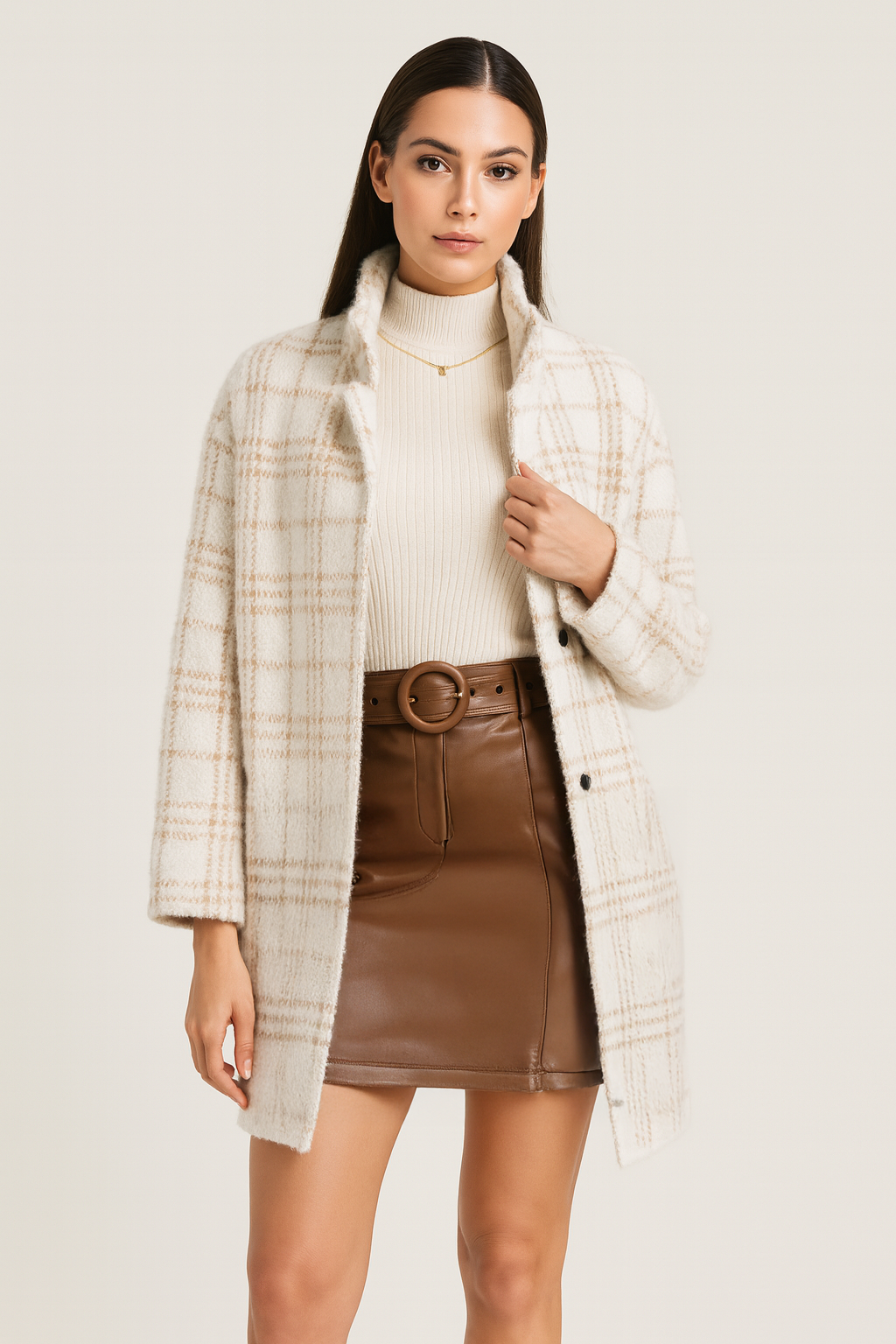 White Oversized Plaid Coat
