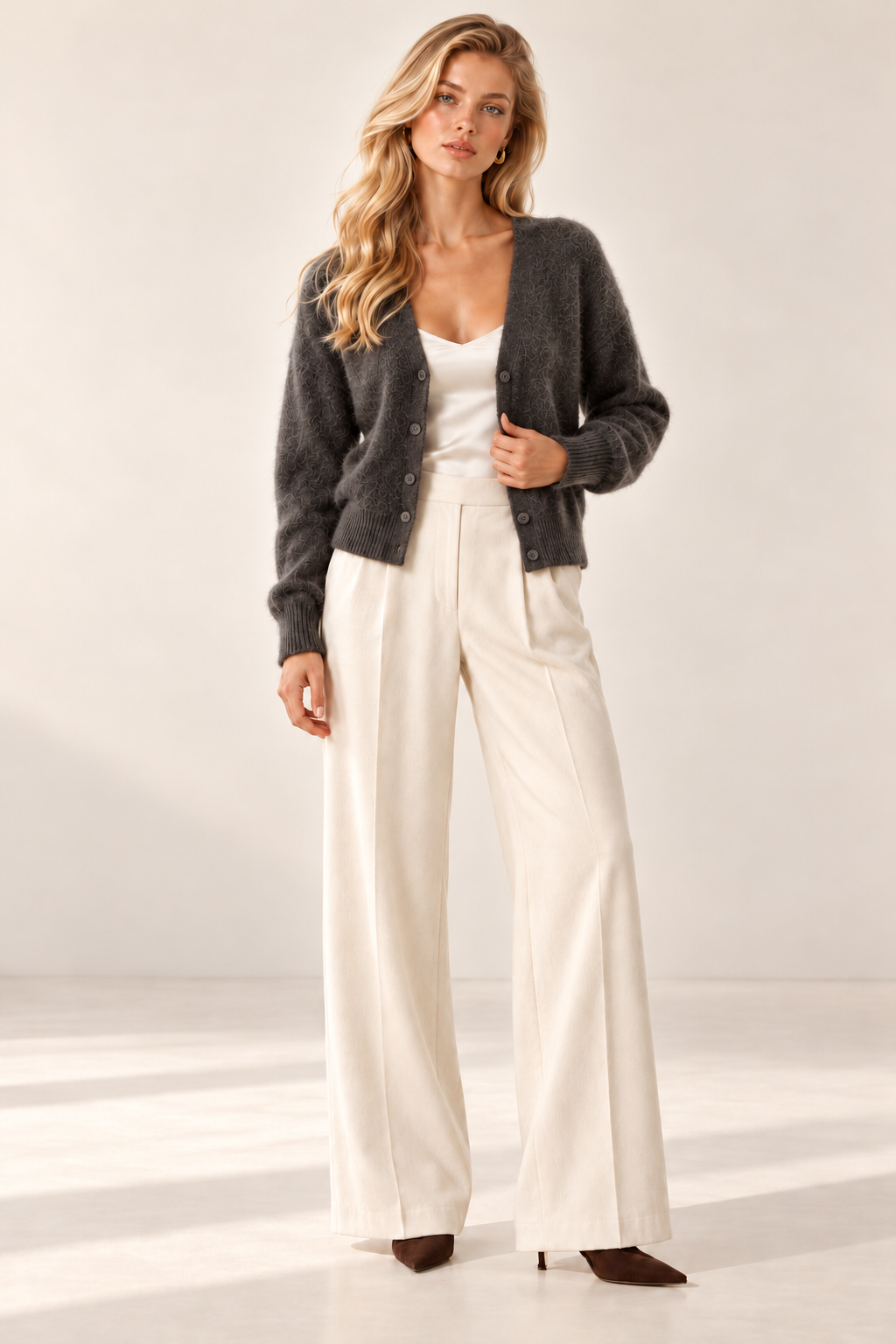 Cashmere-Silk-Wool V-Neck Cardigan