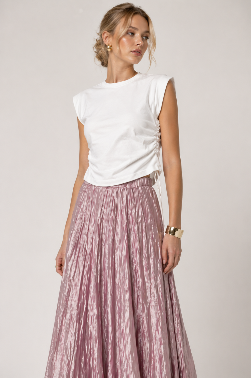 Dusty Rose Crinkle Satin Maxi Skirt