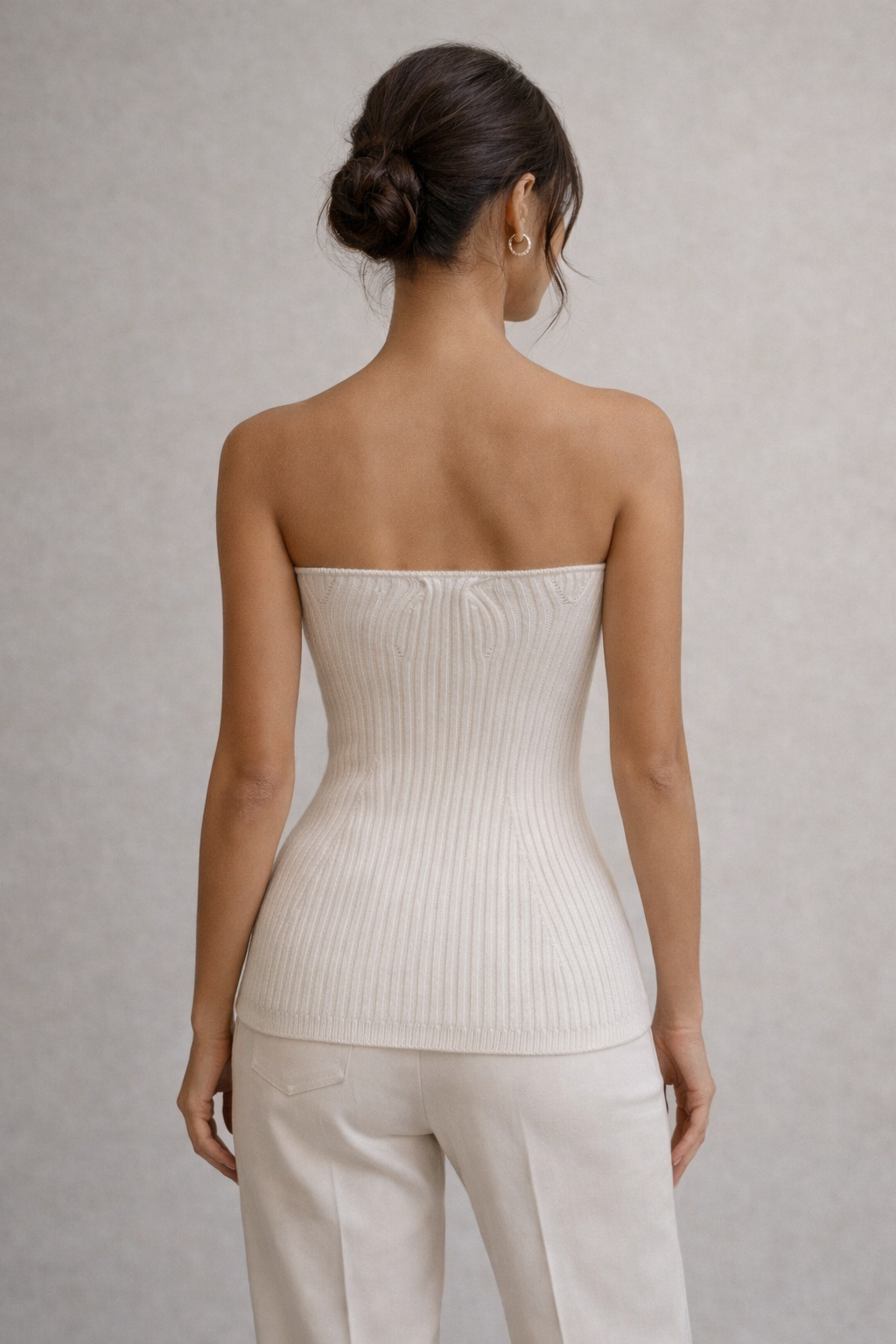 Strapless Contour Ribbed Knit Top