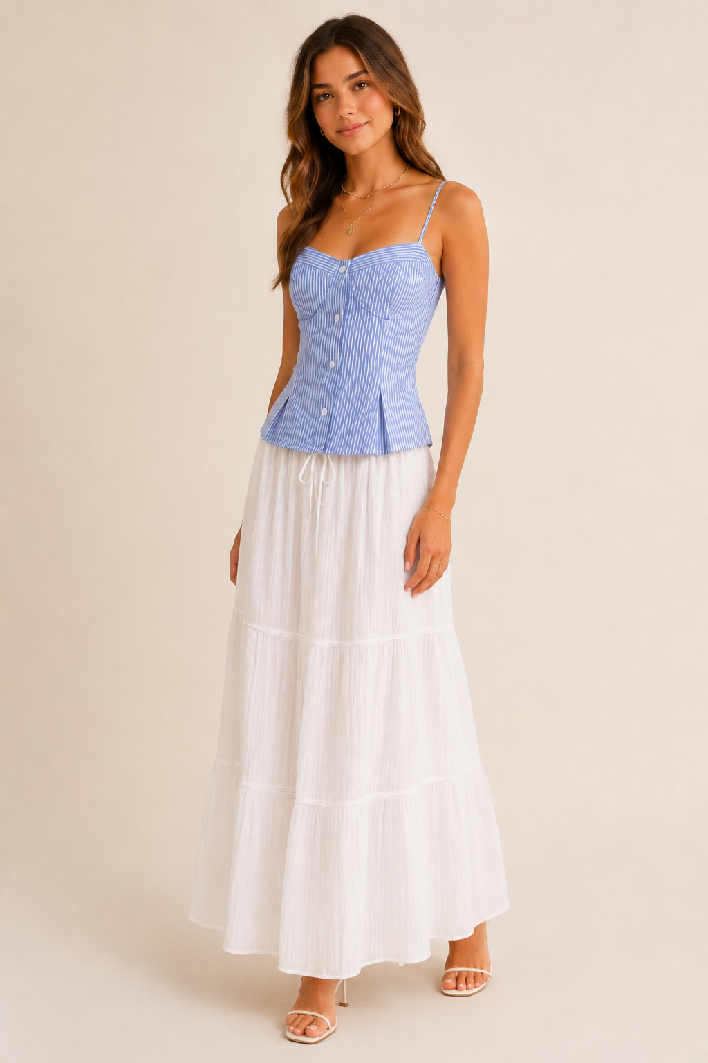 Blue Stripe Corset-Inspired Cami Top
