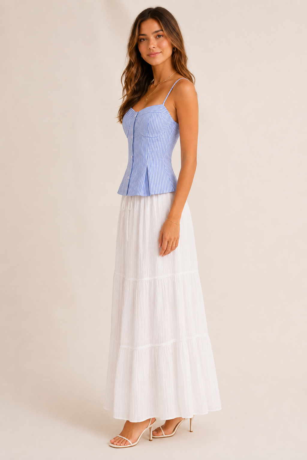 Blue Stripe Corset-Inspired Cami Top