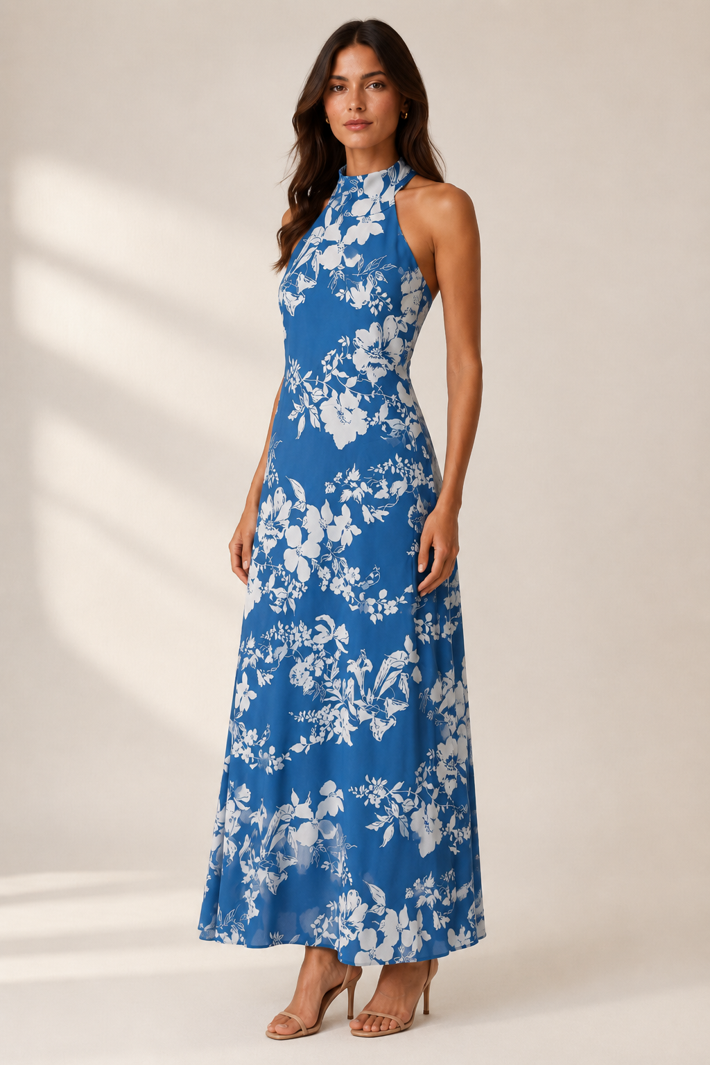 Blue Floral Halter Maxi Dress