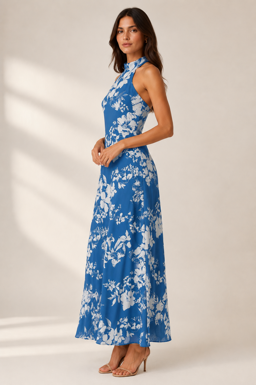 Blue Floral Halter Maxi Dress