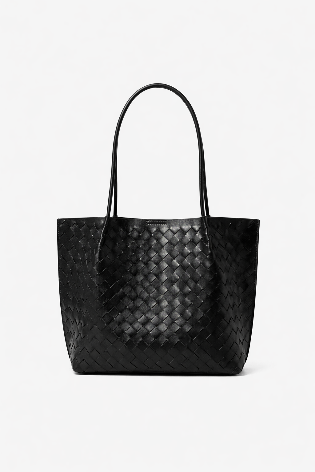 Woven Black Leather Tote Bag