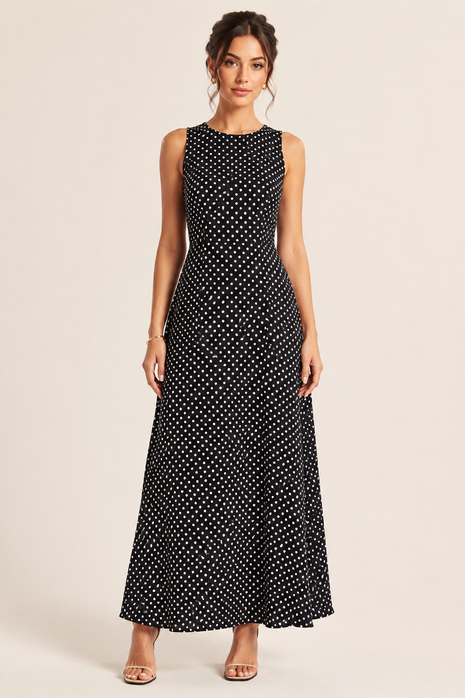 Polka Dot Open-Back Maxi Dress