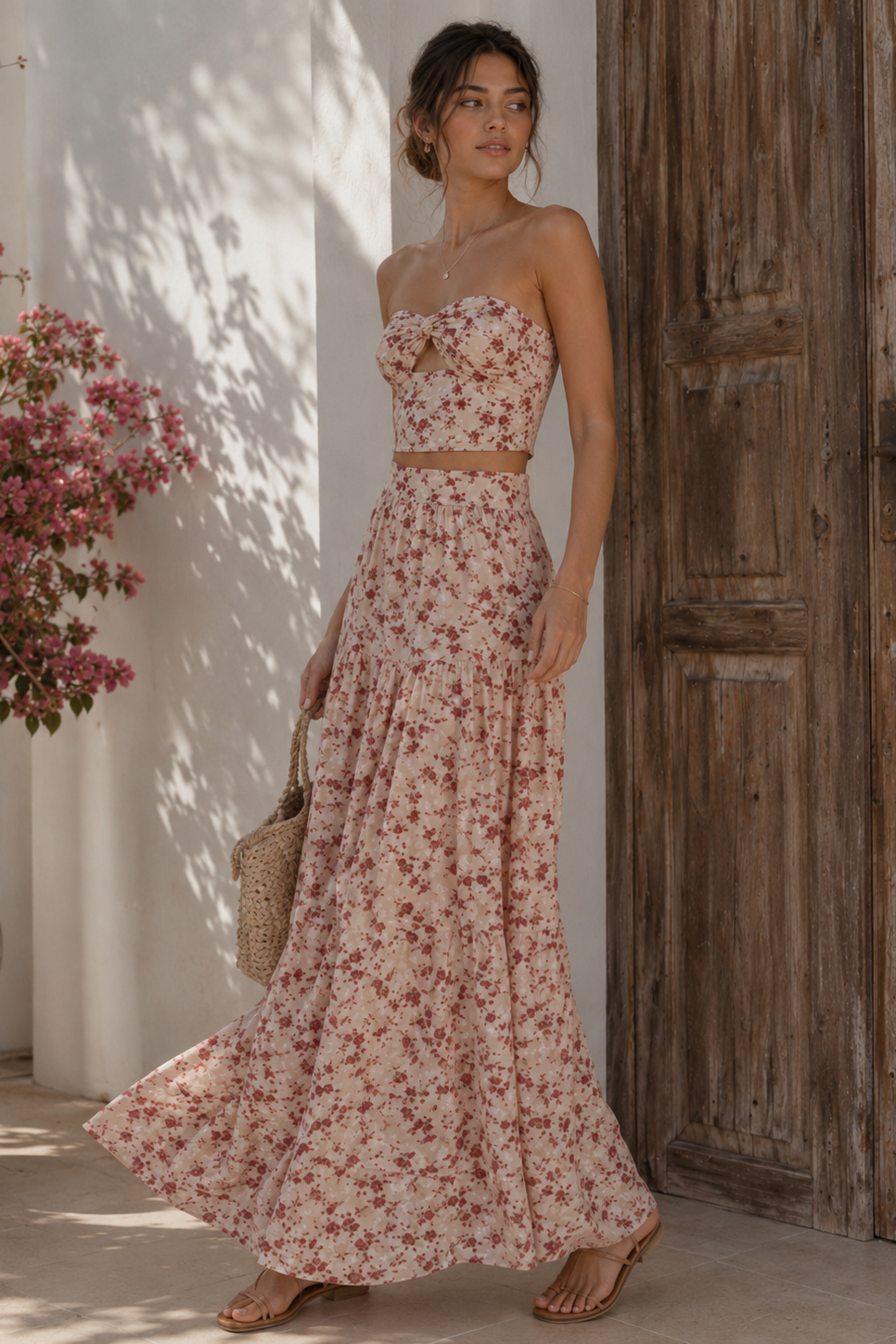 Floral Strapless Two-Piece Maxi Set