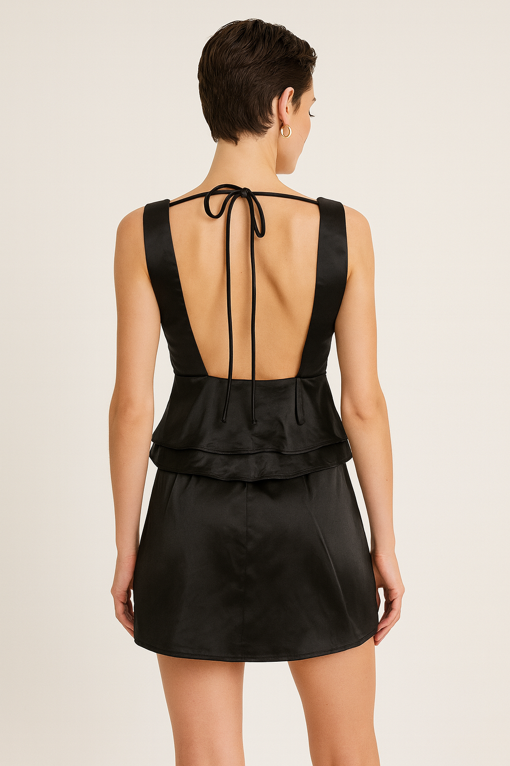 Satin Peplum Tie-Back Top