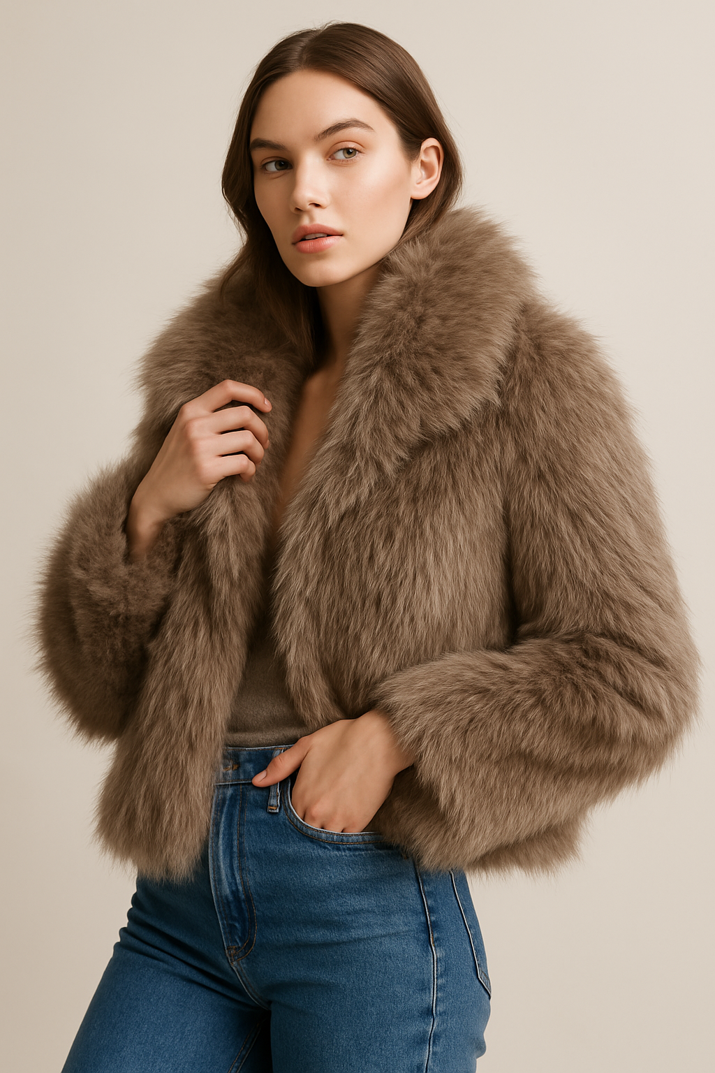 Luxe Faux Fur Cropped Jacket – Mocha