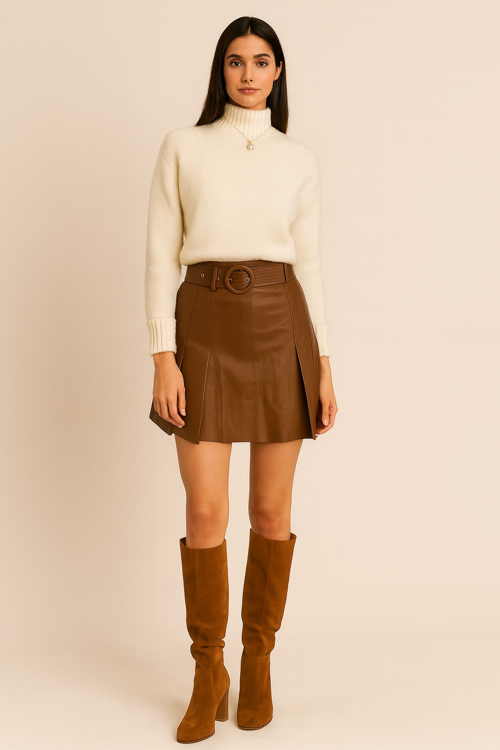 Brown Faux Leather Mini Skirt