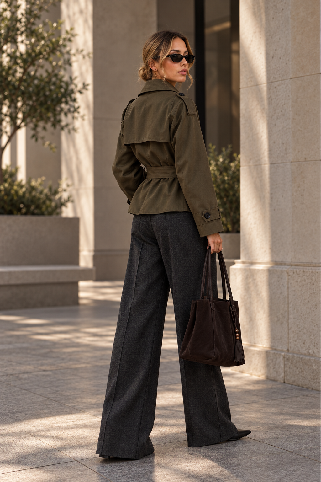 Cropped Belted Trench Coat