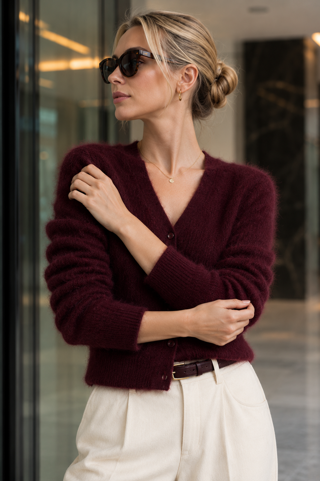 Brushed Wool V-Neck Cardigan