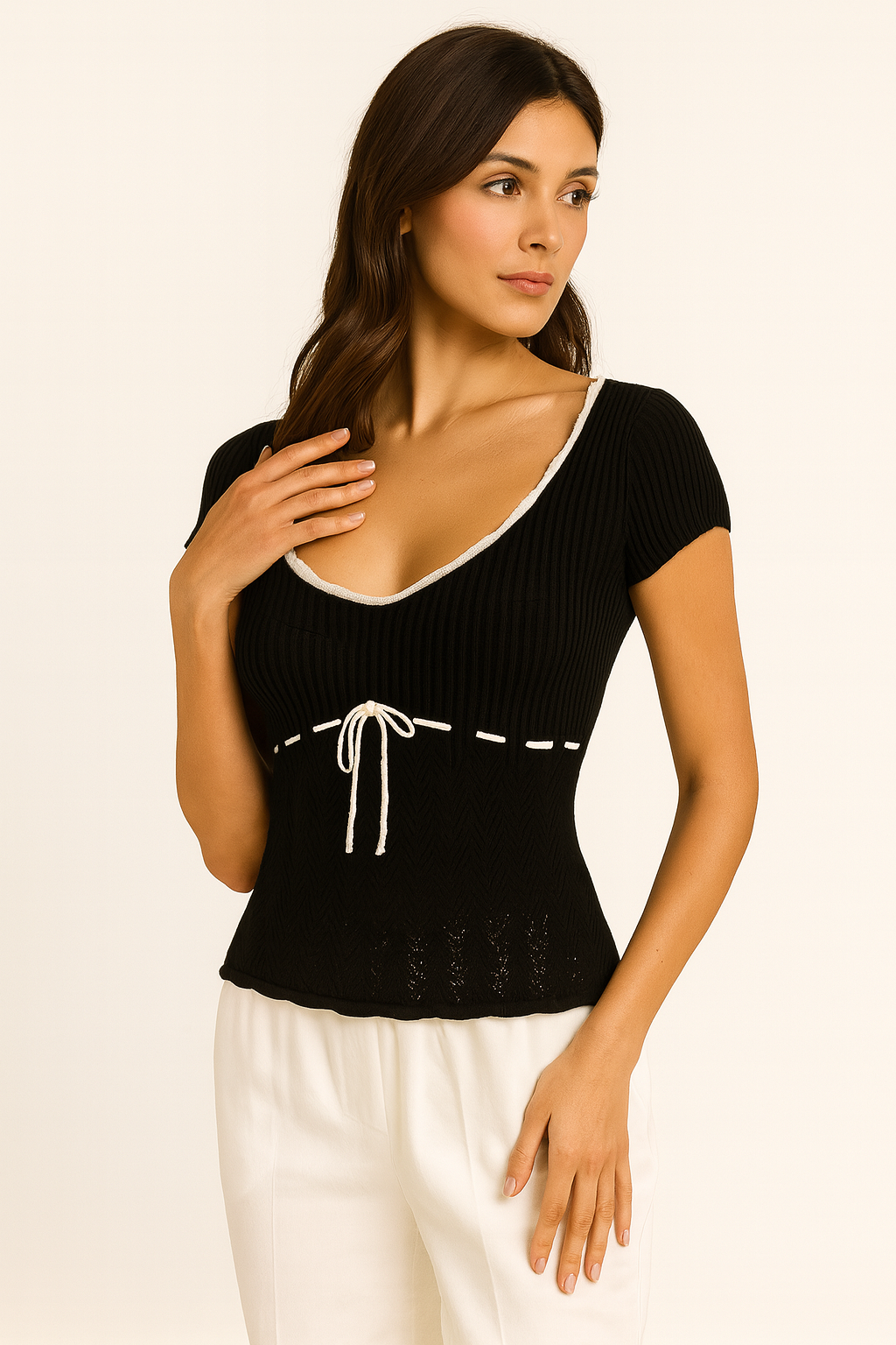 Cashmere Sweetheart Knit Tie-Front