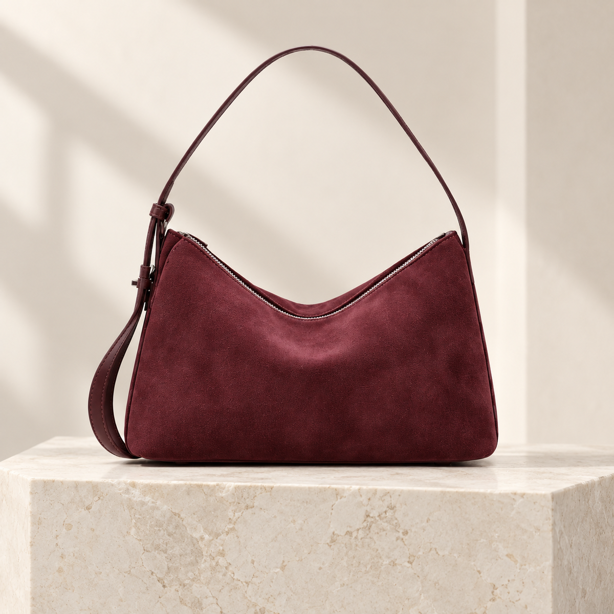 Zip-Lock Suede Shoulder Bag