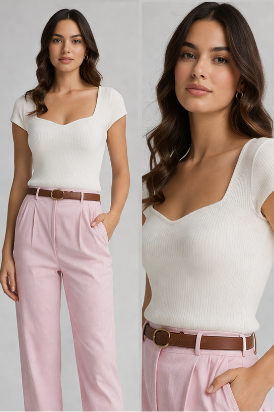 Cashmere Ribbed Sweetheart Tee
