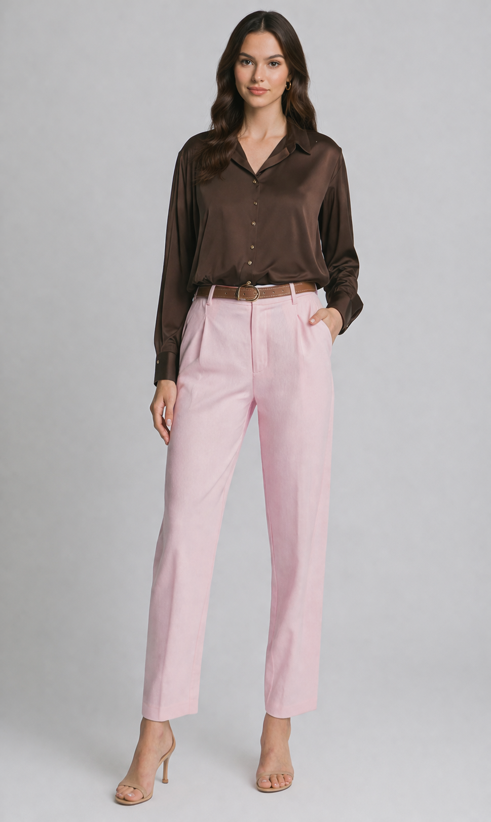 Belted Linen Blend Straight Leg Pants