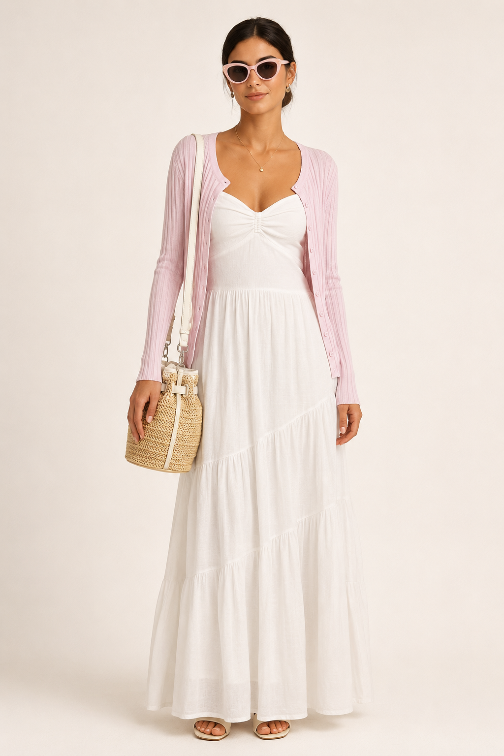 White Capri Woven Shoulder Bag