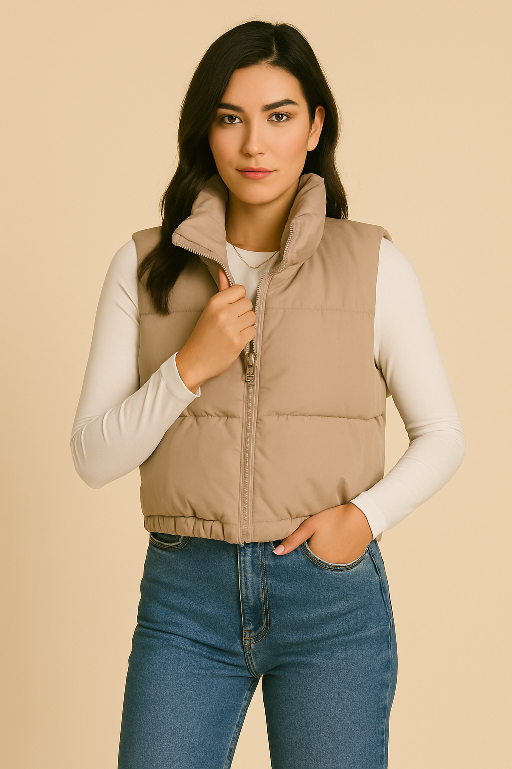 Puffer Vest in Taupe