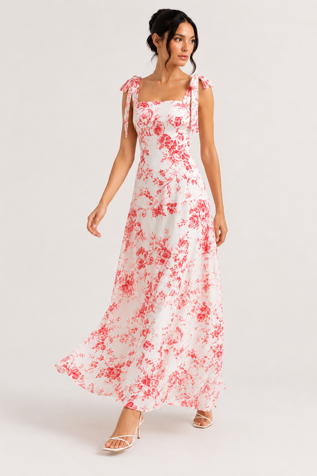 Blue Floral Tie-Shoulder Maxi Dress