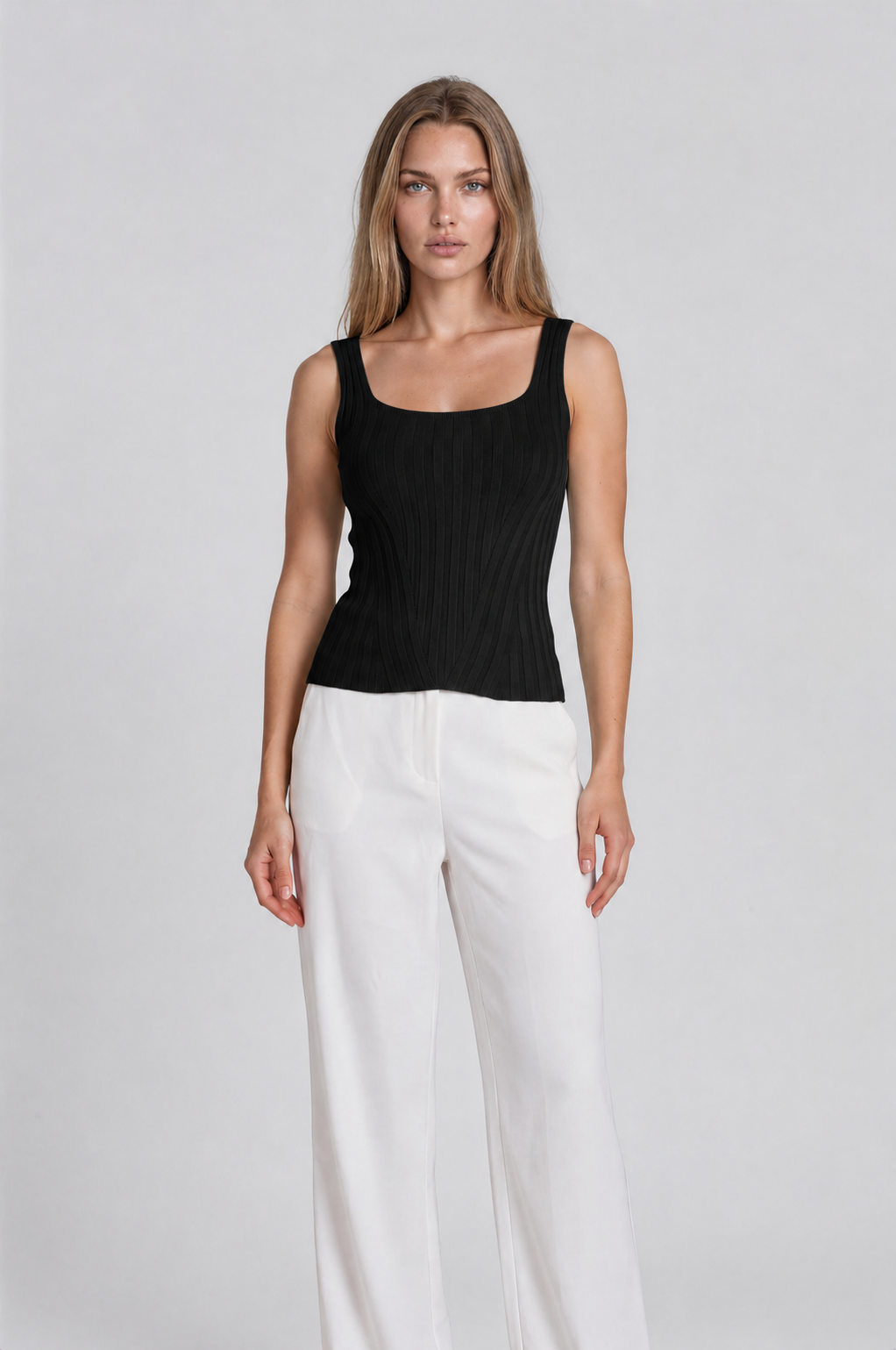 Ribbed Square Neck Knit Tank Top