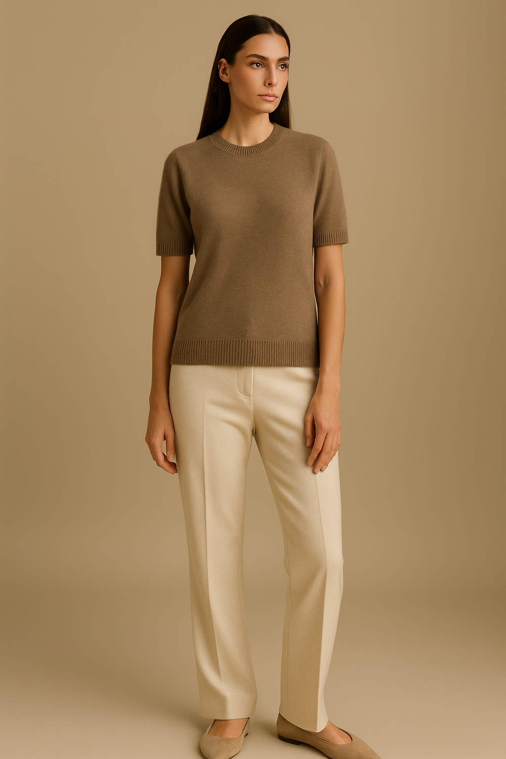 Essential Short-Sleeve Cashmere Wool Sweater