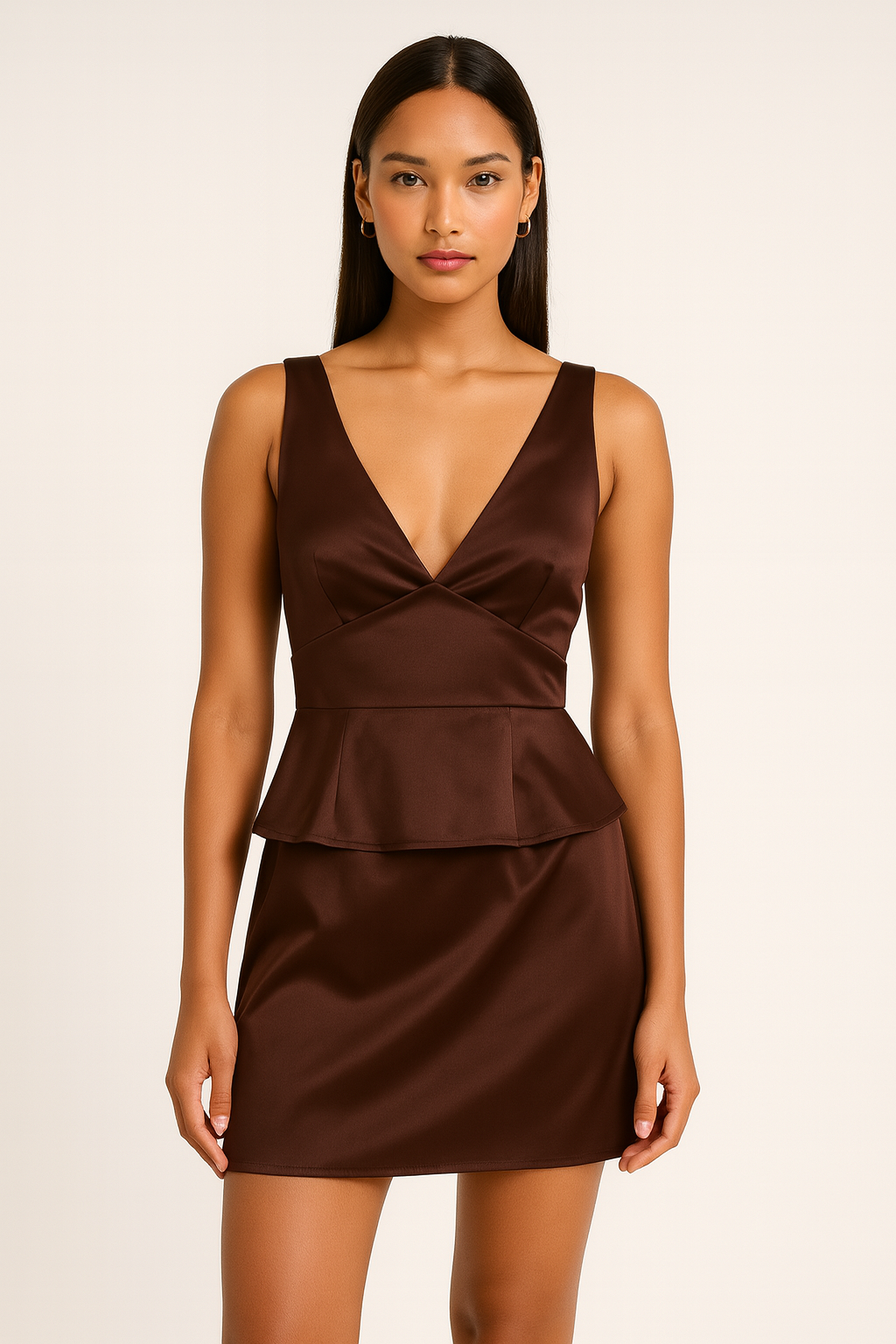 Satin Peplum Tie-Back Top Red