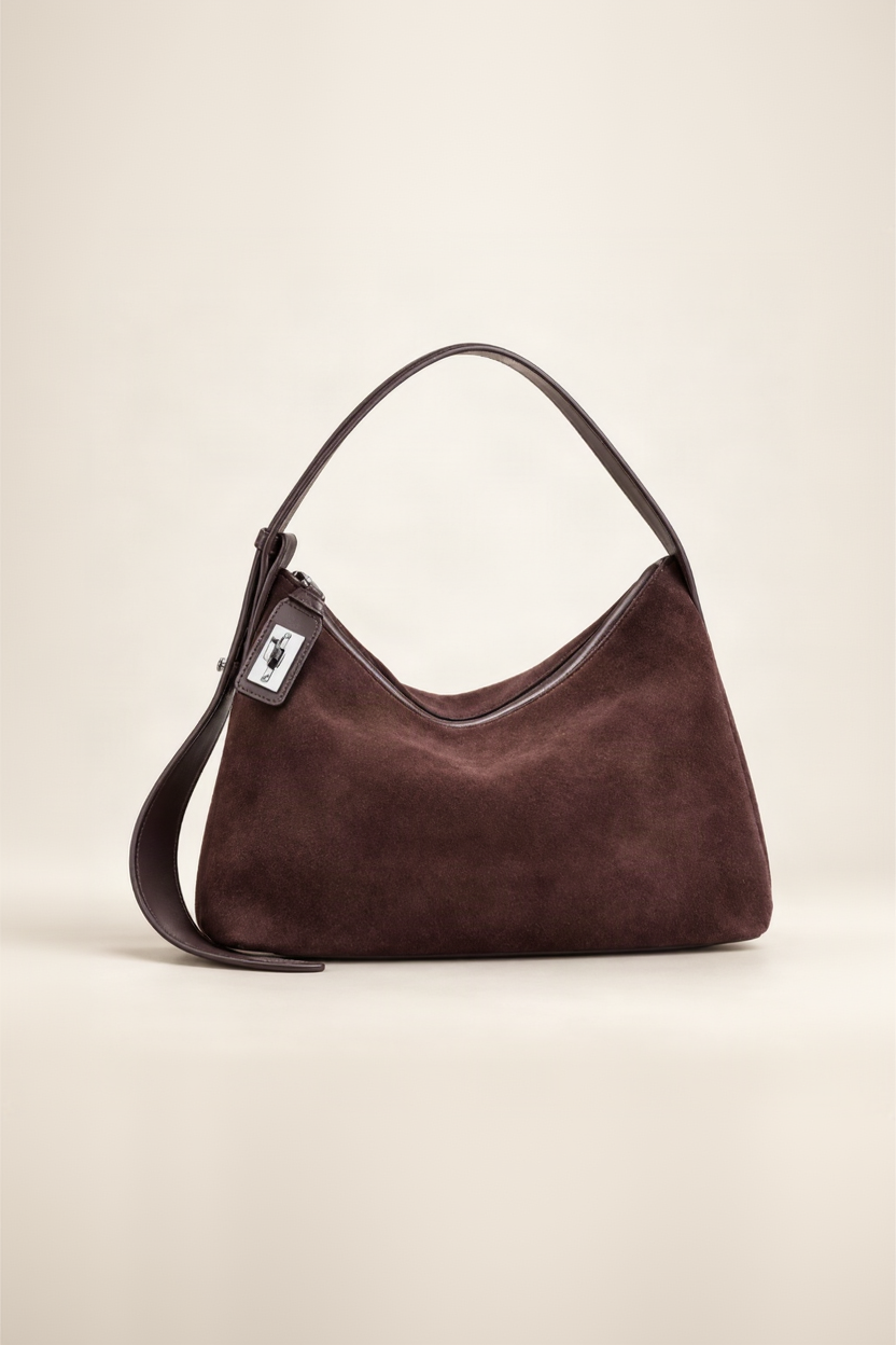 Zip-Lock Suede Shoulder Bag