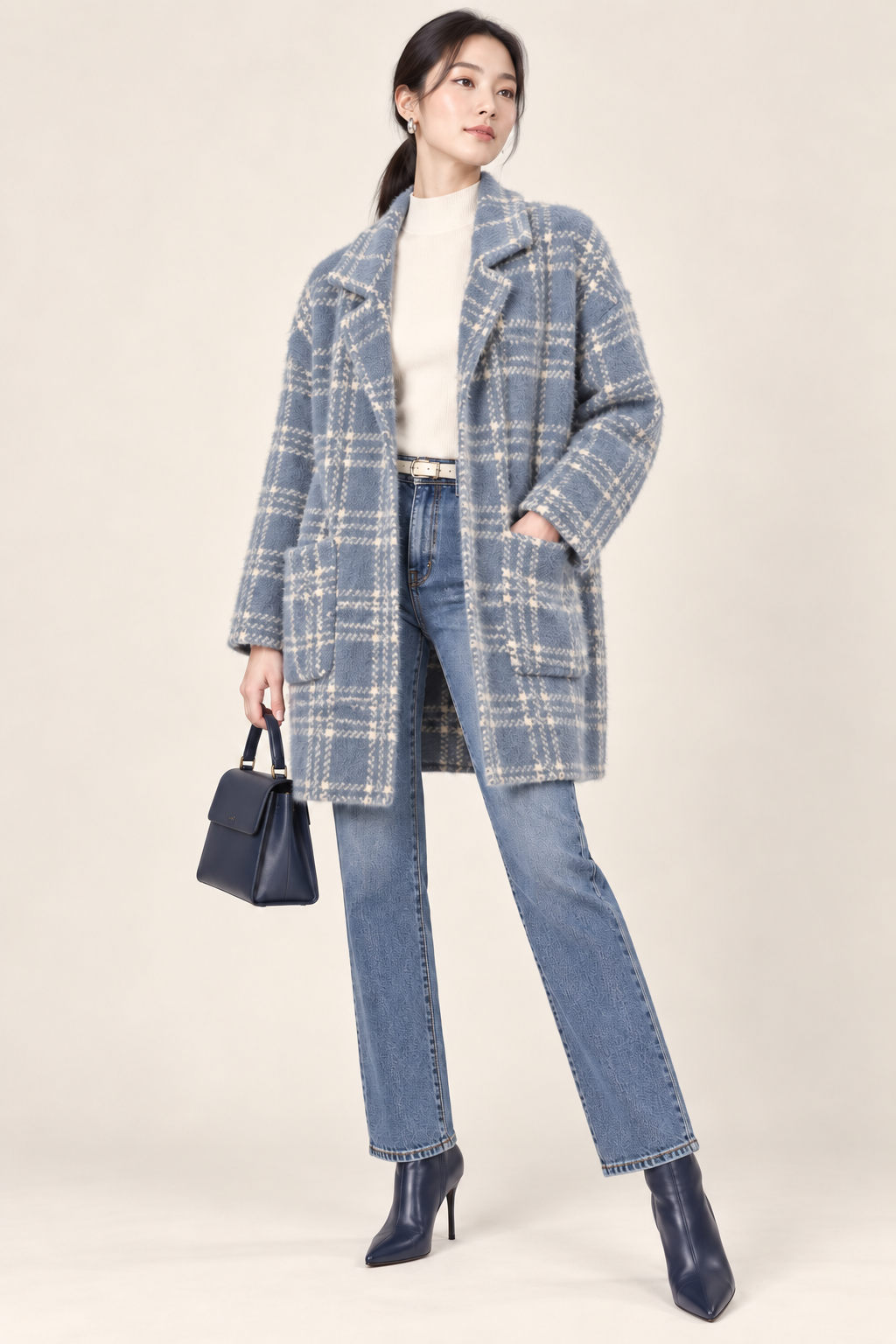 Oversized Plaid Coat – Free Size