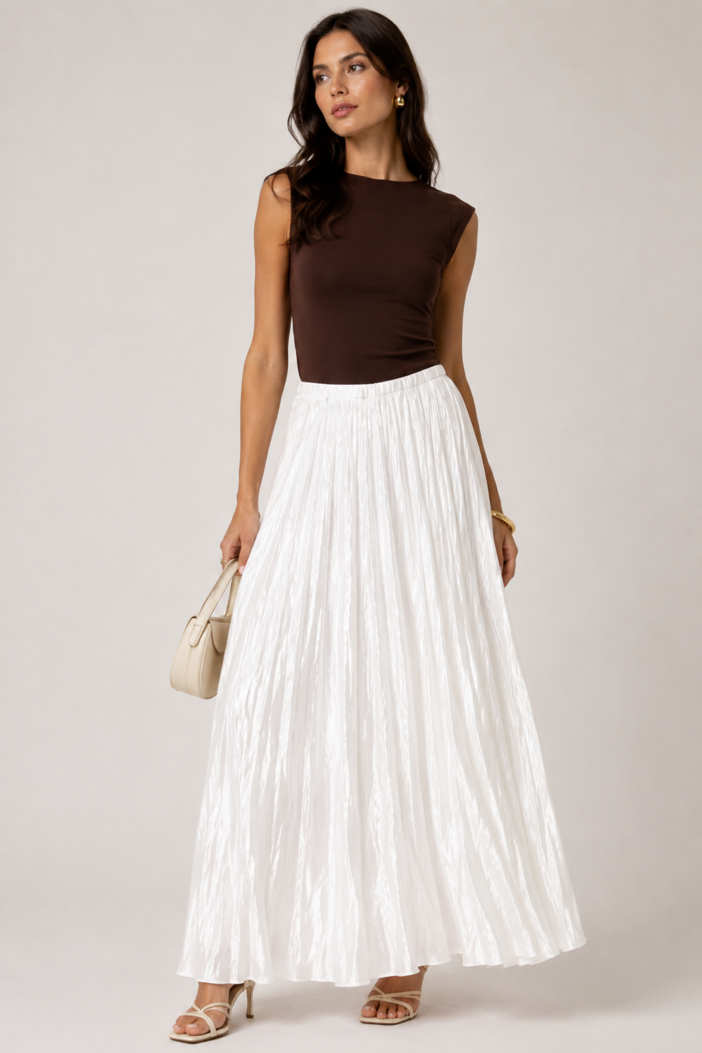 Crinkled Satin Maxi Skirt