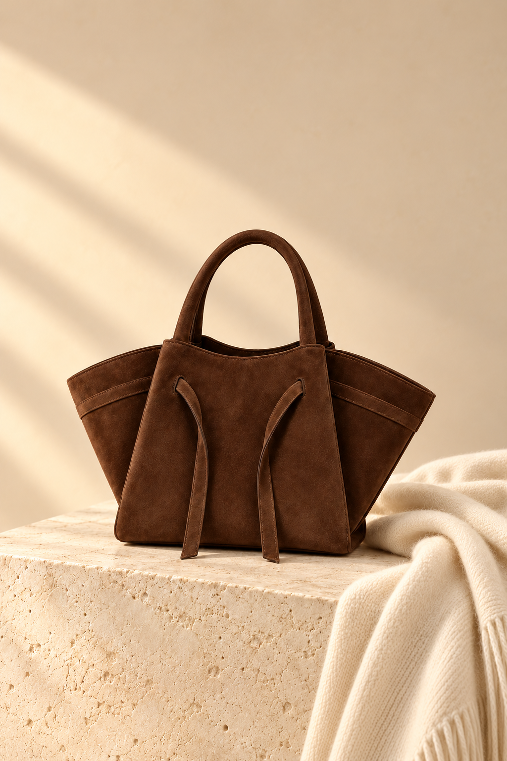 Chocolate Suede Tie-Front Tote