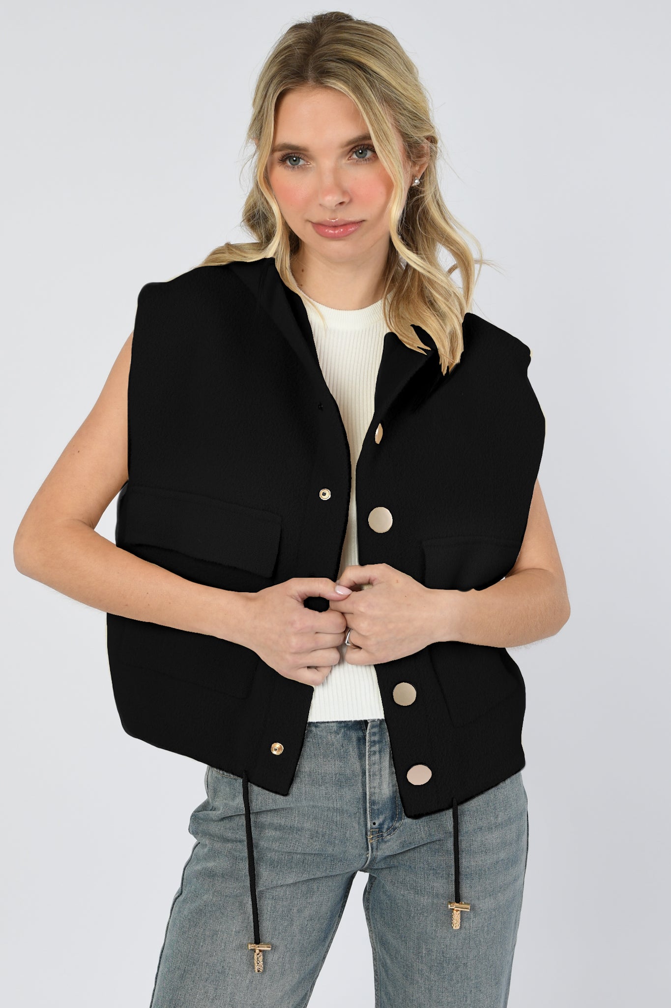 Hooded Drawstring Vest Black