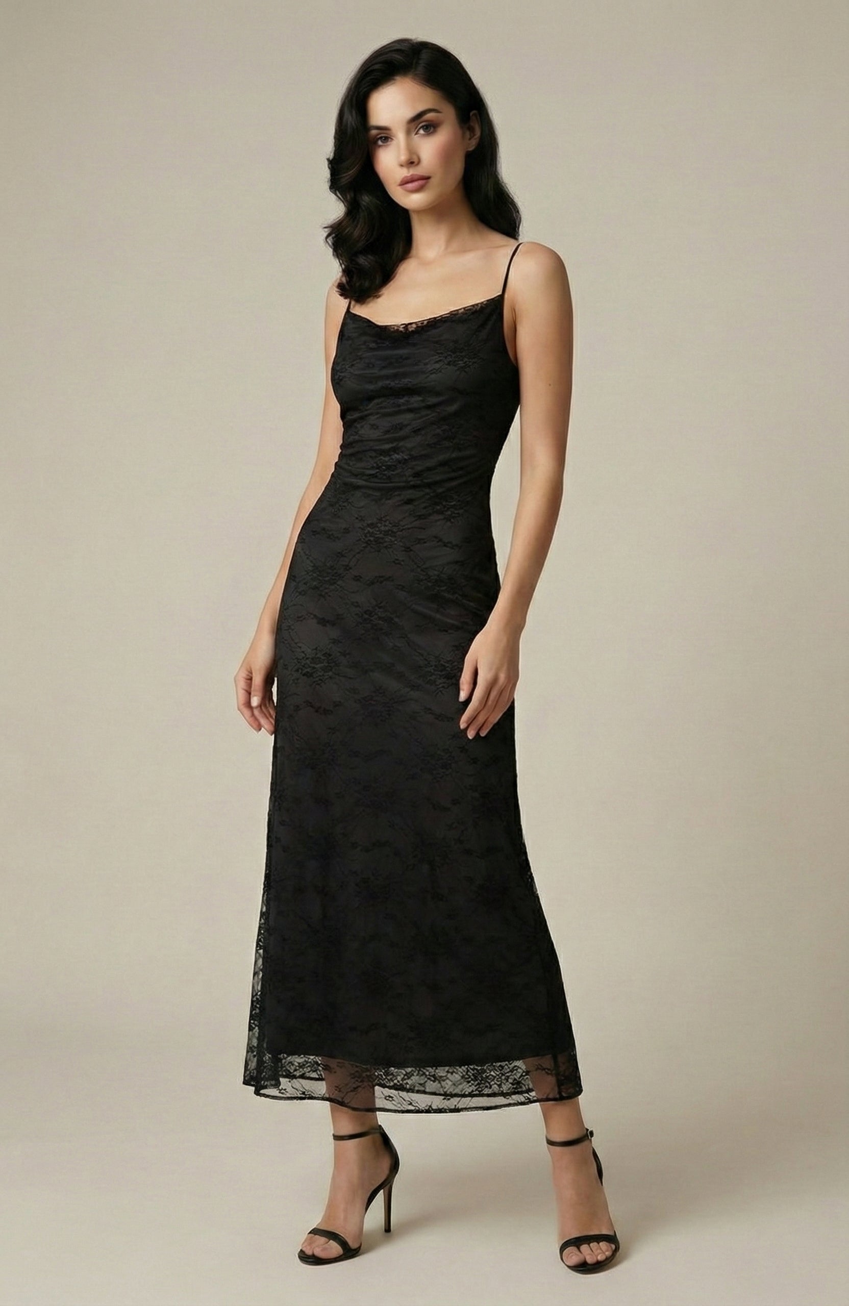 Black Lace Mesh Maxi Dress - Black / Small Black Lace Mesh Maxi Dress - Black / Small