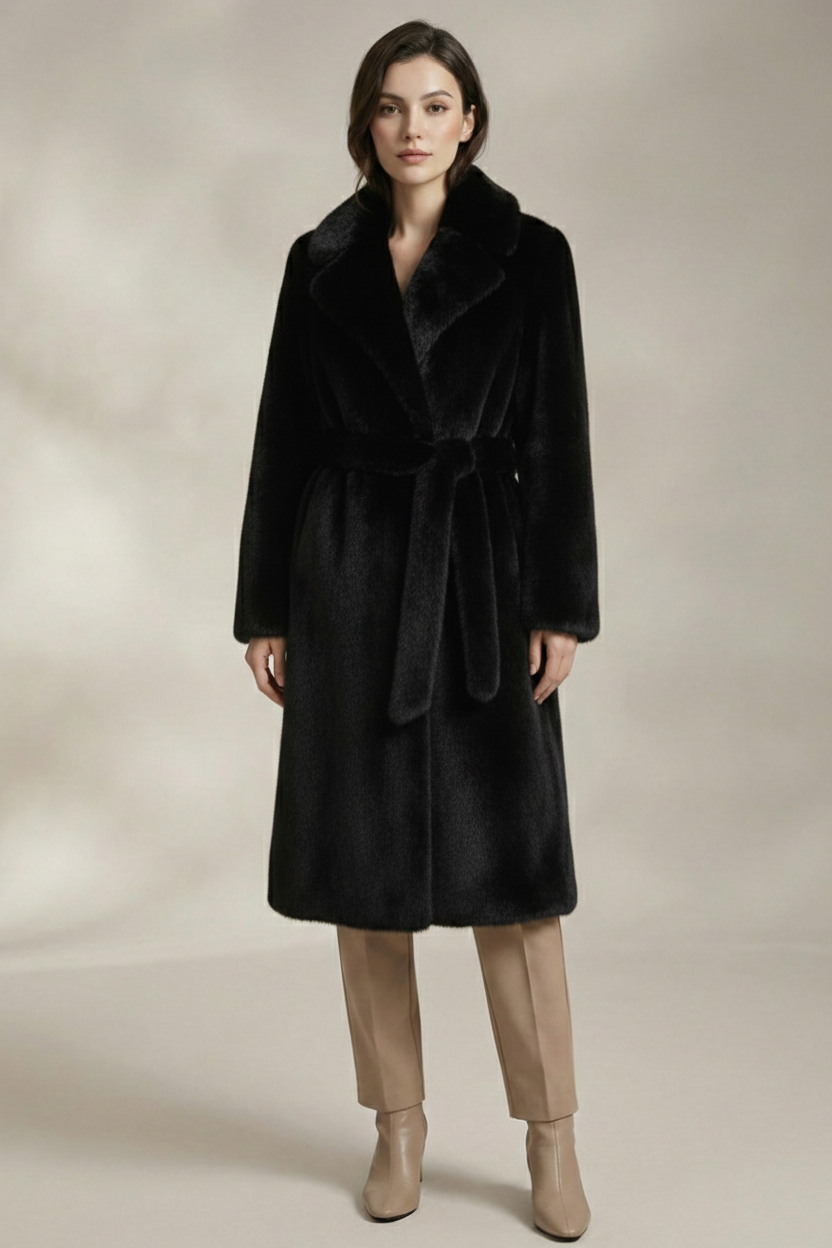 Black Lux Faux Mink Long Coat