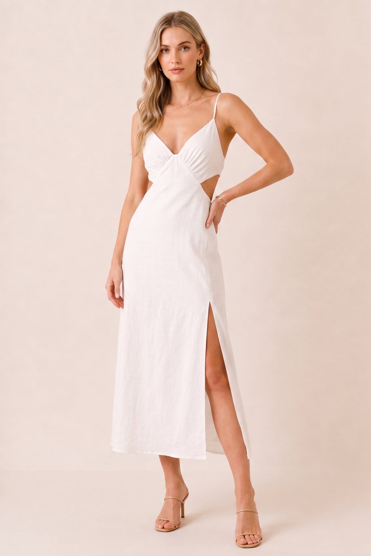 White Linen Cut-Out Maxi Dress