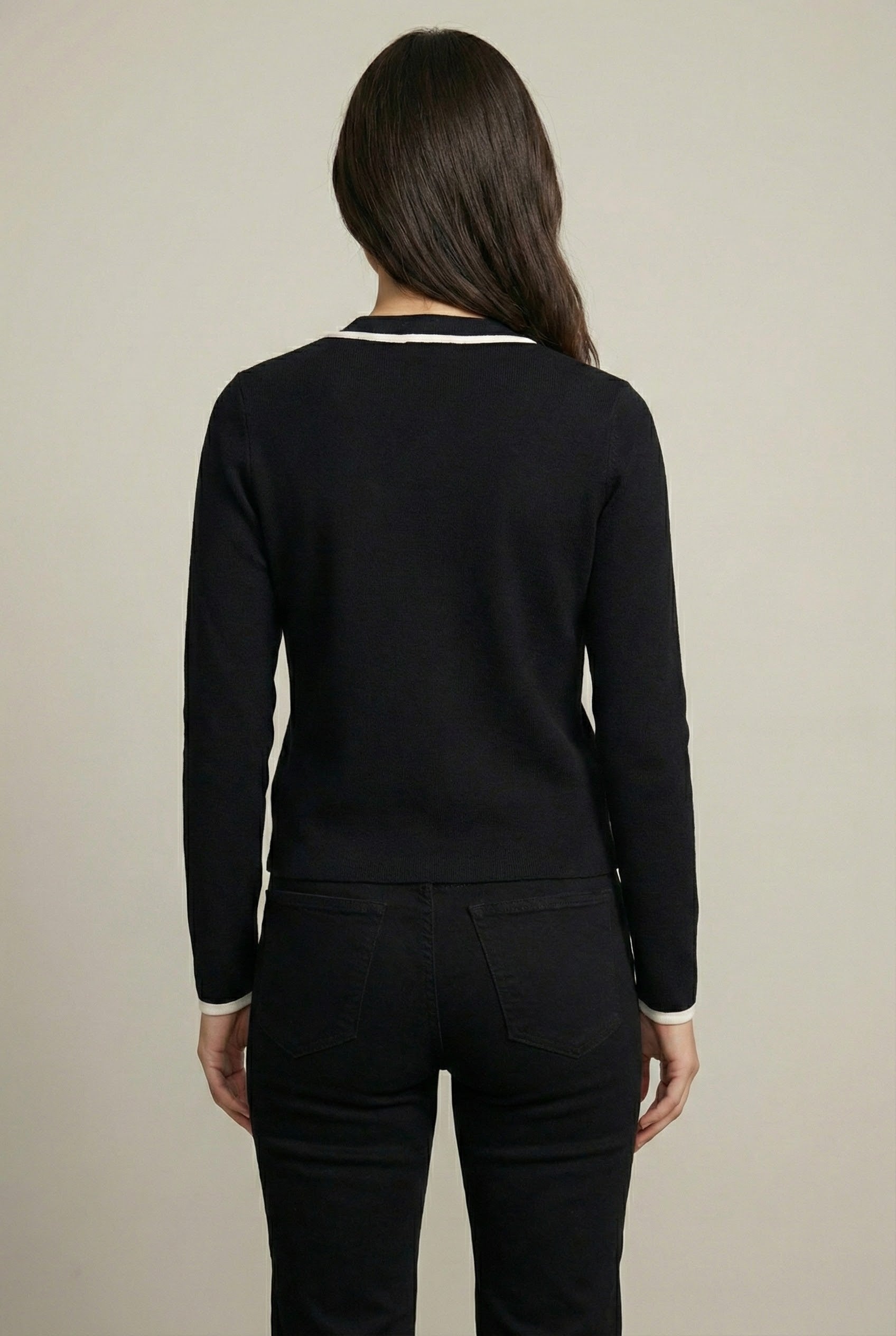 Chic Contrast Trim Zip-Up Cardigan