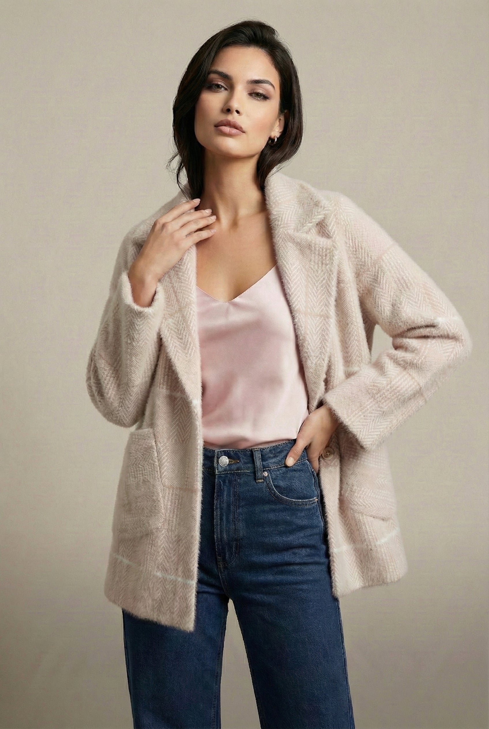 Multi-Pattern Diagonal Pocket Fuzzy Jacket