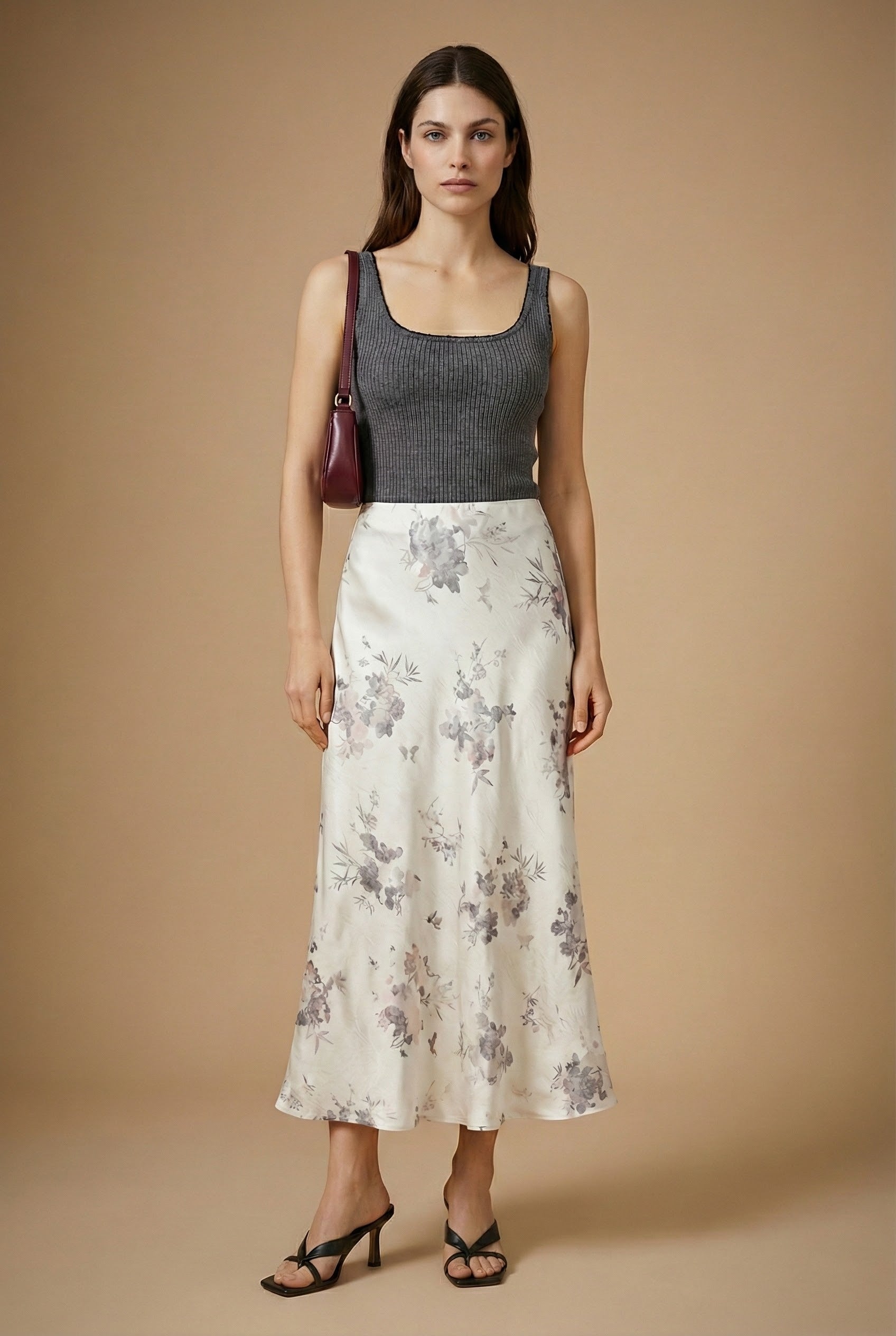 Bloom Satin Midi Skirt