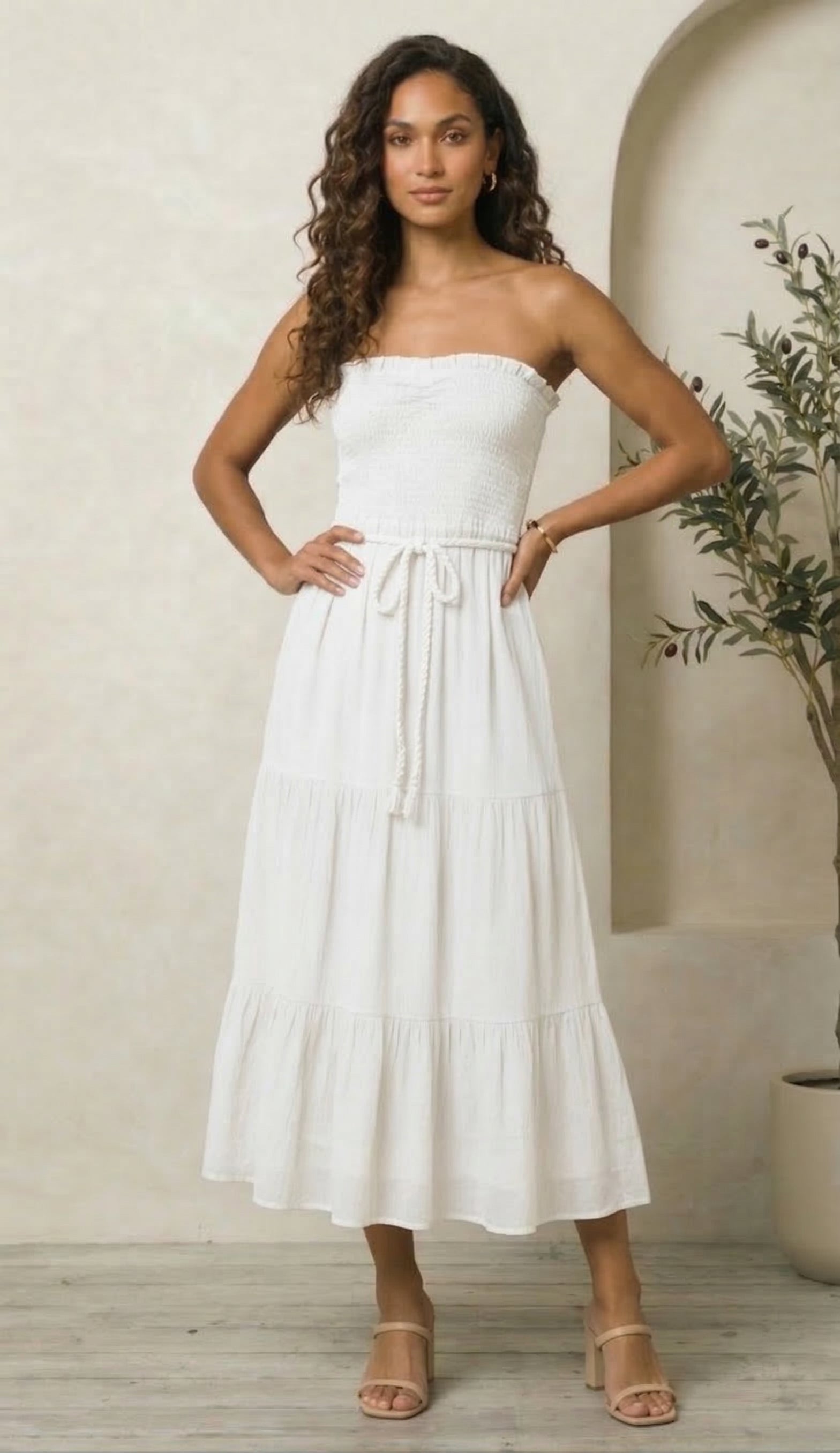 Navy Strapless Smocked Maxi Dress