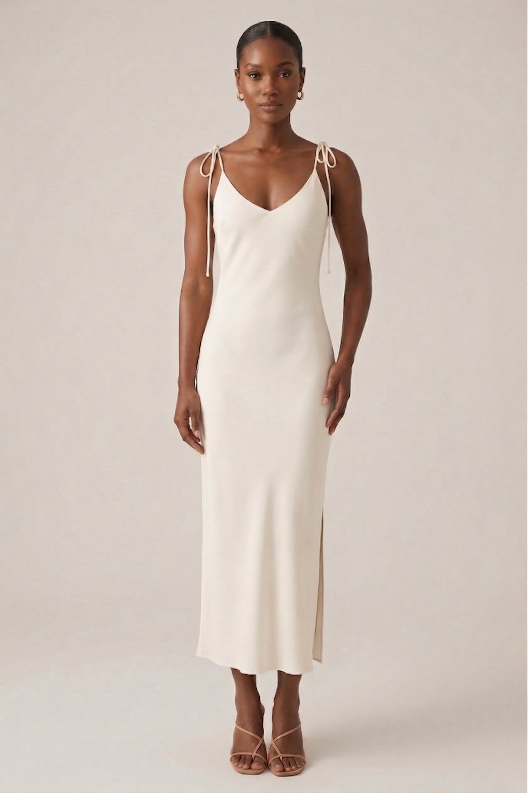 White Linen Maxi Dress with Tie Straps