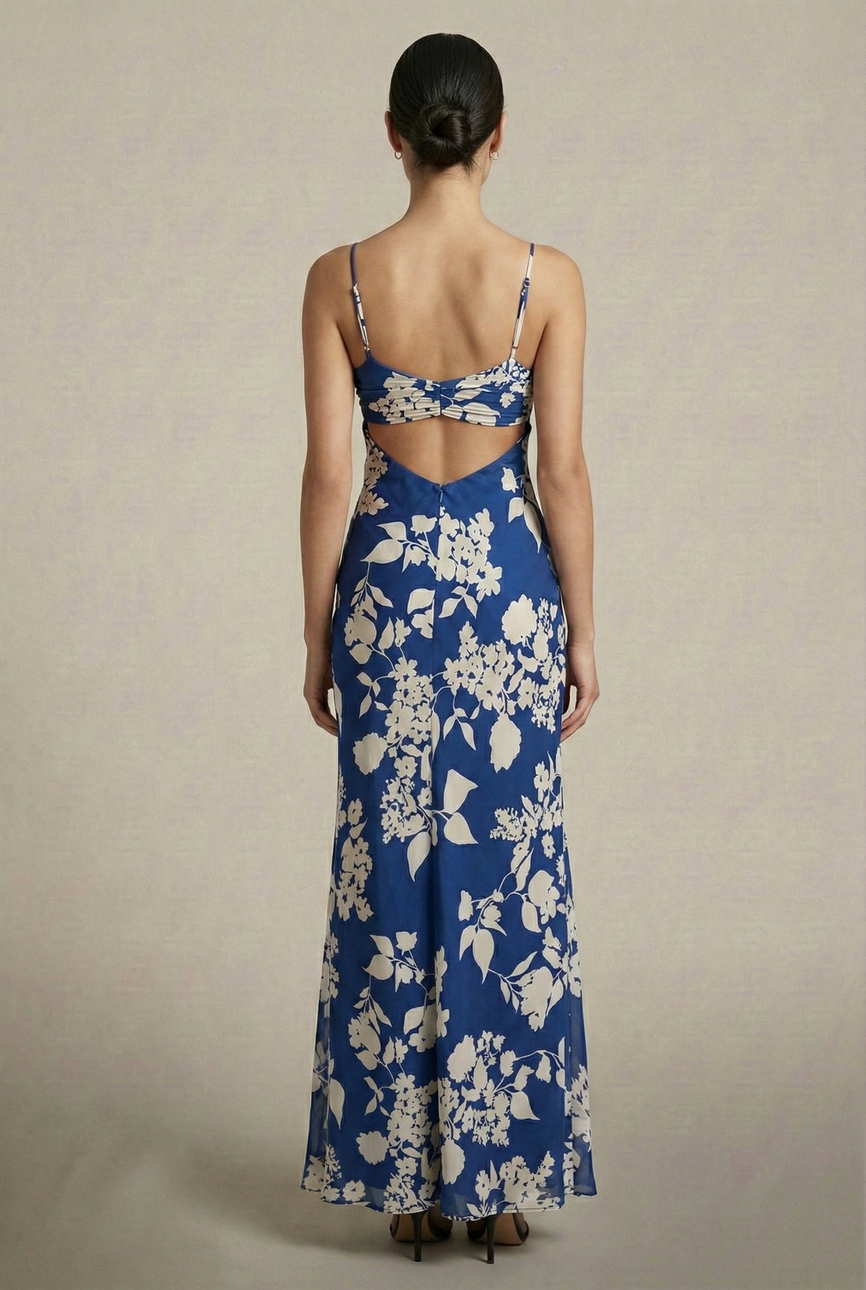 Blue Floral Cut-Out Maxi Dress