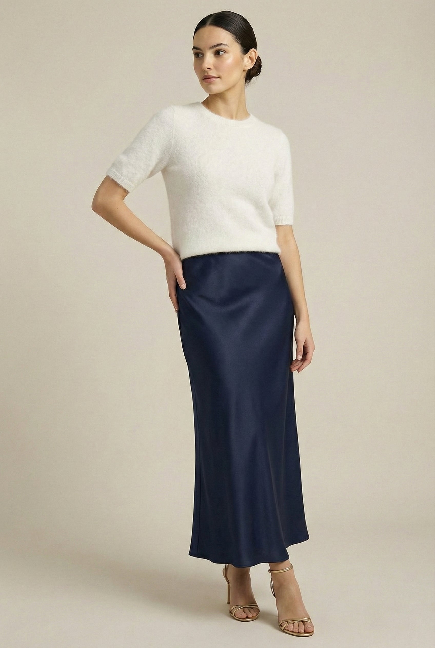 Silky A-Line Midi Skirt