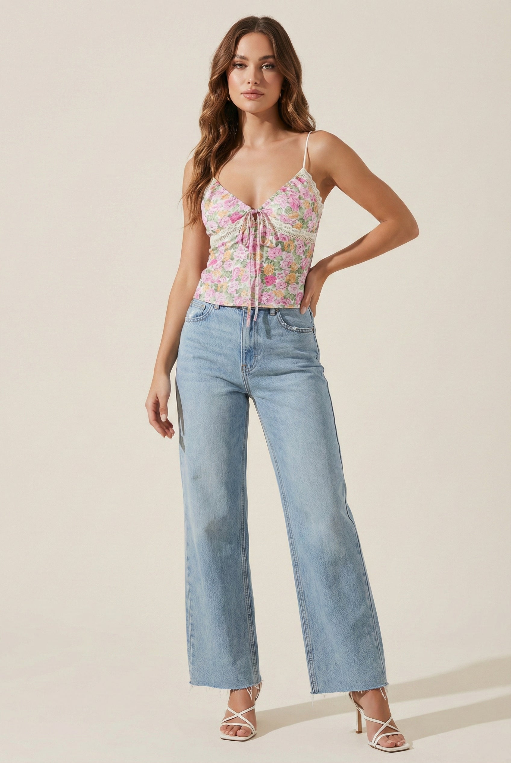 Floral Lace-Trim Camisole