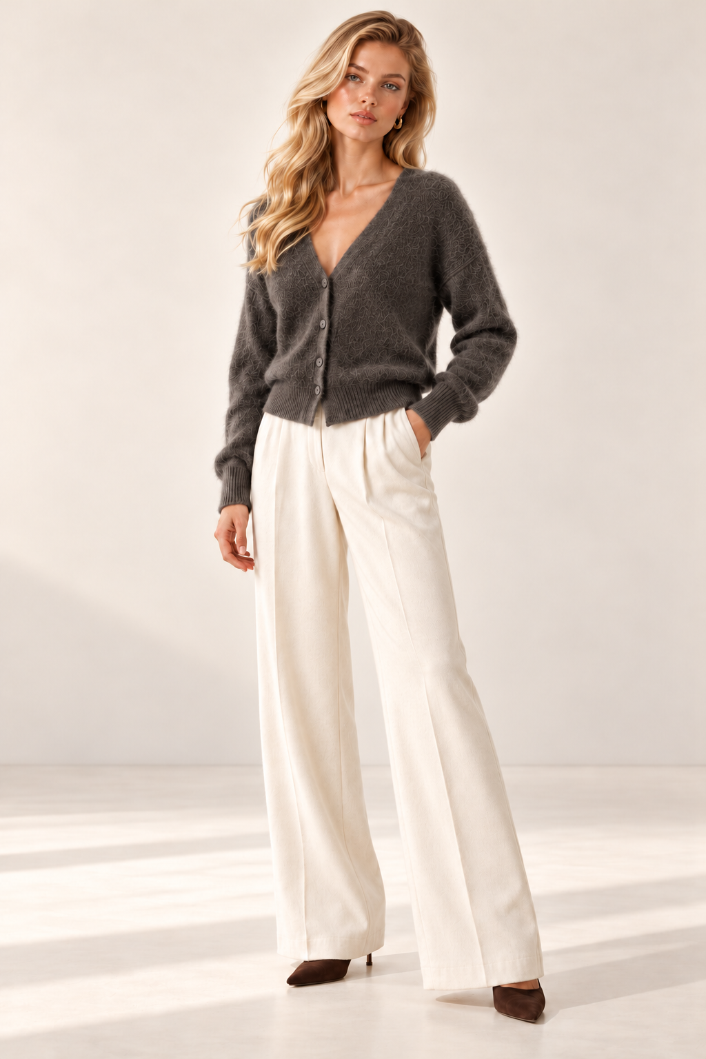 Cashmere-Silk-Wool V-Neck Cardigan
